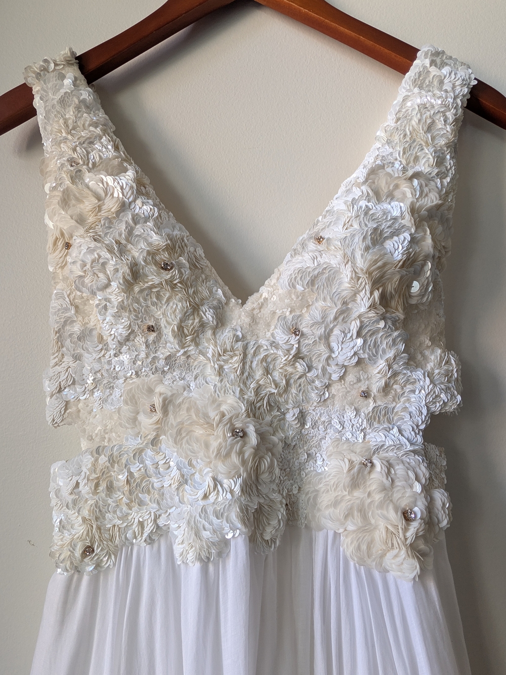 Arbel's Ivory Sequined Floral Cutout Maxi Dress Gown Size S
